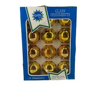 Vintage COBY Glass Ornaments Gold Balls 12 Christmas Tree Decor Patina 2 of 2